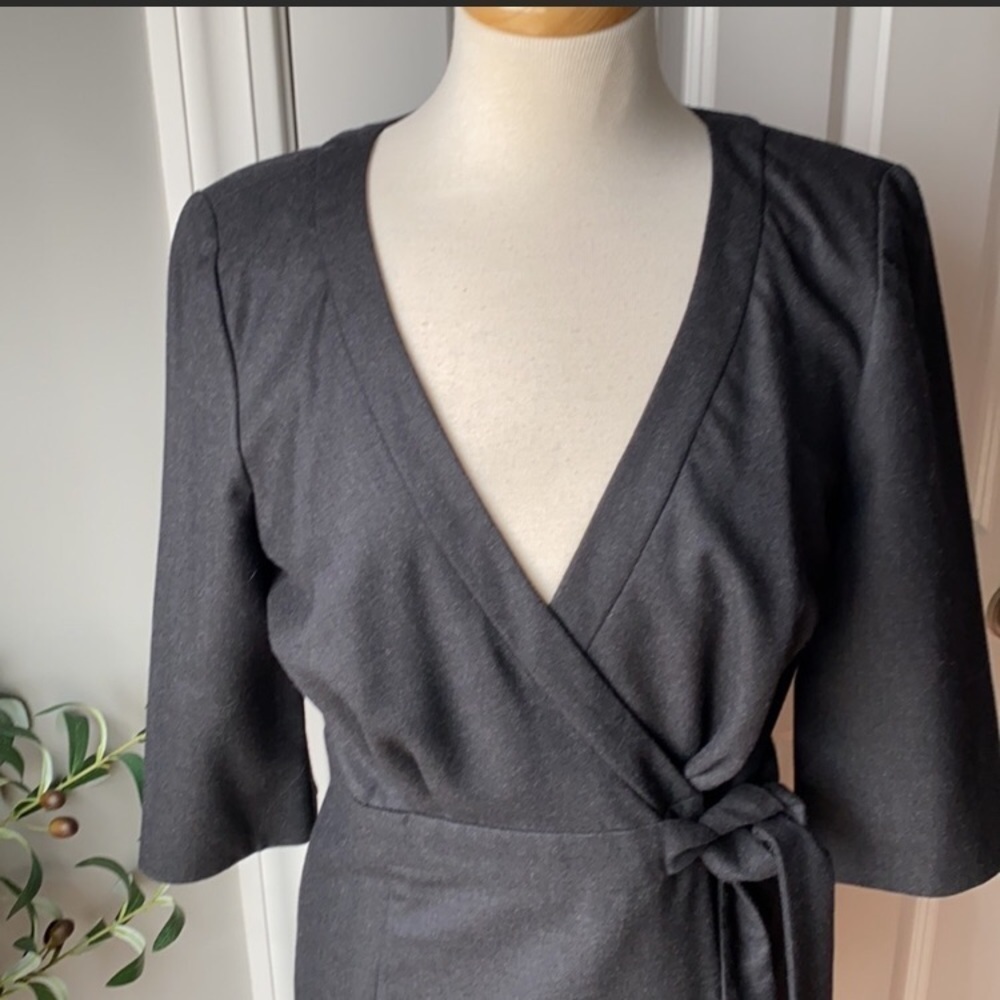 J. Crew 100% Wool Gray Wrap Dress - Picture 2 of 3